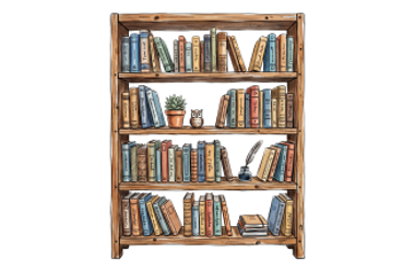 Bunt gezeichneter Bücherschrank