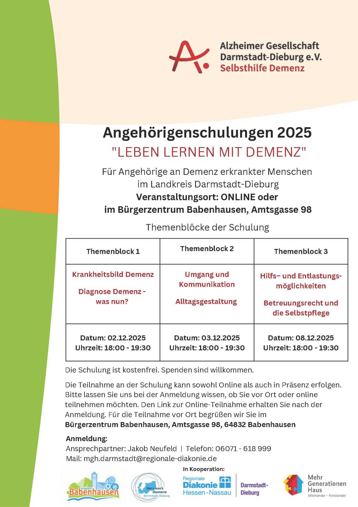 Zeitplan der Angehörigenschulung