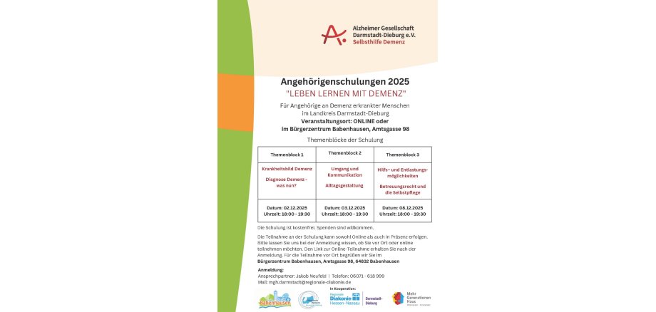 Zeitplan der Angehörigenschulung