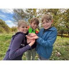 Kids haben Regenwurm in der Hand