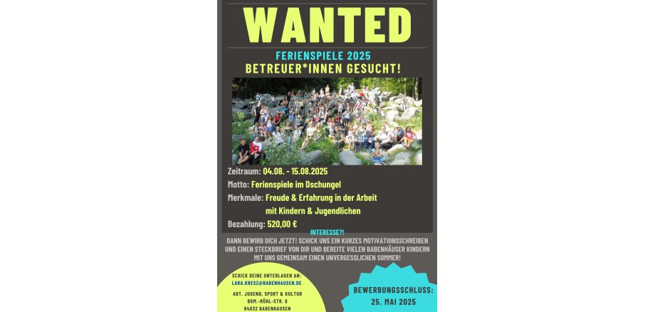 Plakat - Betreuersuche Ferienspiele