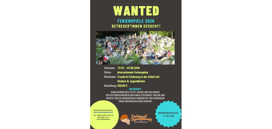 Auf dem Bild sieht man den Flyer für die Betreuersuche für die Ferienspiele