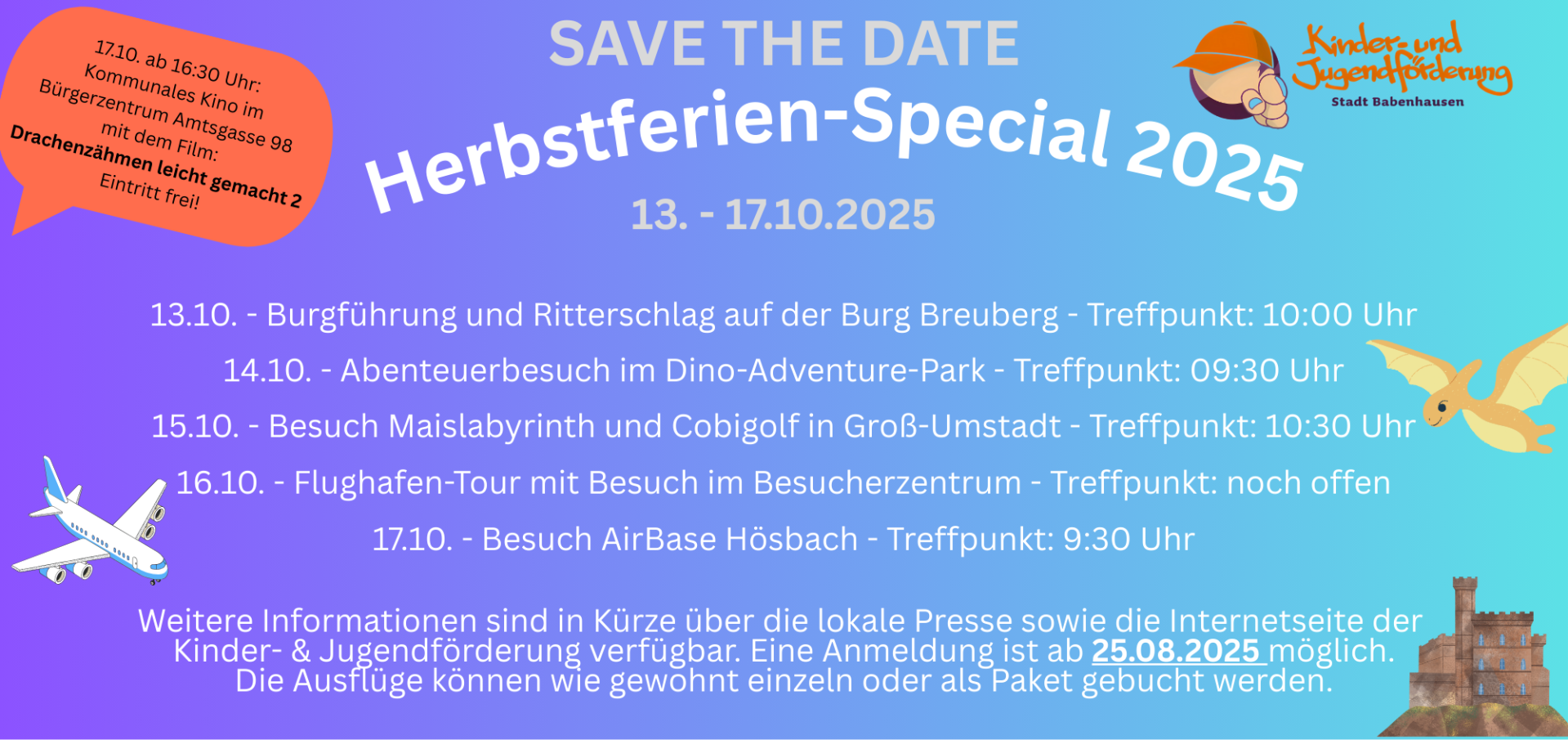 Flyer: Save the date - Herbstferien Special 2025 der Kinder- und Jugendförderung