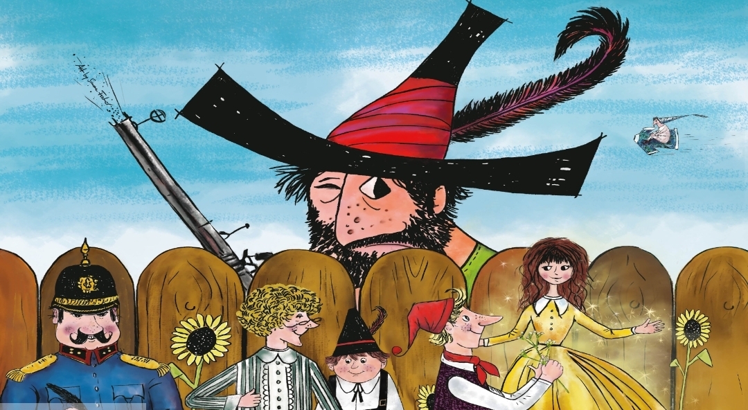 Das Bild zeigt ein gemaltes Bild des Räuber Hotzenplotz und anderen Darstellern des Märchens