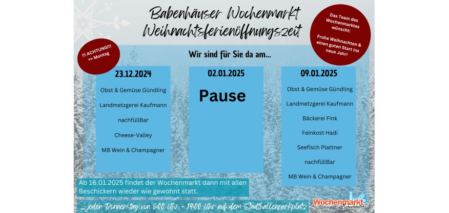 Babenhausen Wochenmarkt Weihnachtsferienöffnungszeit
