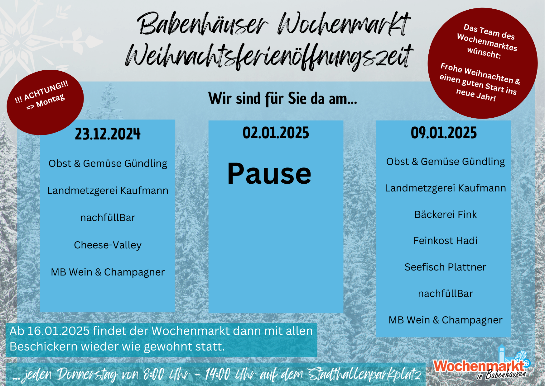 Babenhausen Wochenmarkt Weihnachtsferienöffnungszeit