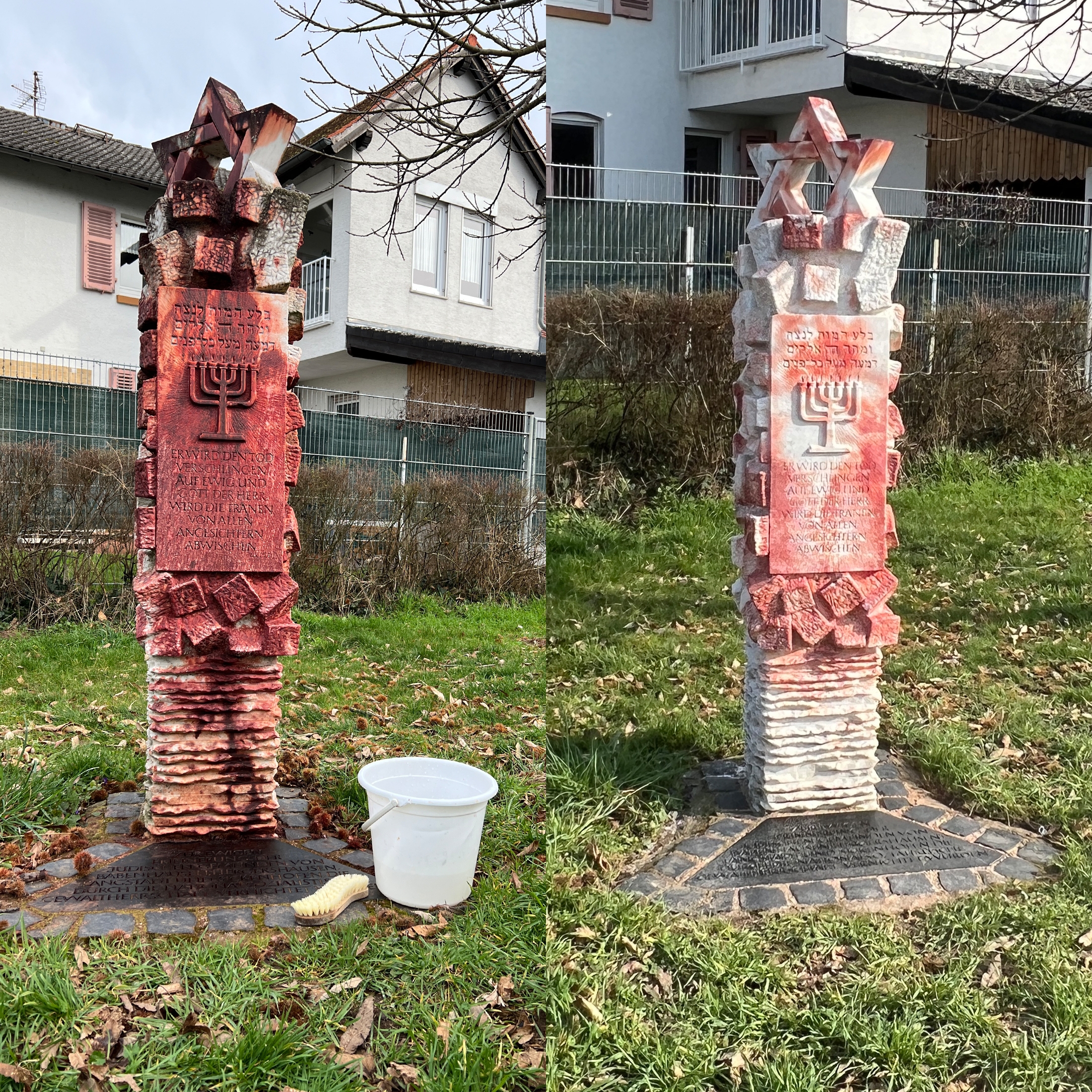 jüdisches Mahnmal mit roter Farbe übergossen