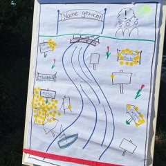 Man sieht ein gemaltes Bild. Es wird ein Name für die neue Fußgängerbrücke in Sickenhofen gesucht.