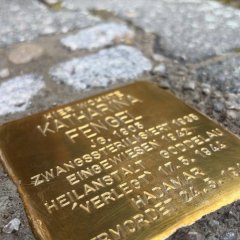Auf dem Bild sieht man ein Pflasterstein aus Gold.