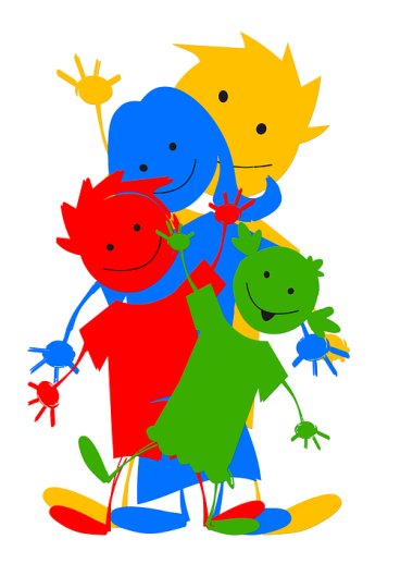 Das Bild zeigt Kinder in Comicgestalt in verschiedenen Farben