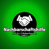 Man sieht das Logo der Nachbarschaftshilfe H.H.H.L.S Das Logo ist grün und hat einen schwarzen Kreis. In dem Kreis ist eine Zeichnung von Händen die sich die Hand reichen